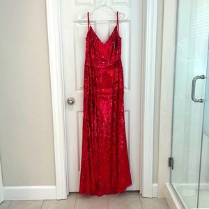 Gorgeous red sequined thin strap dress -party gown